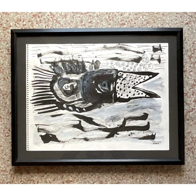 Late 20th Century Vintage Boho Original Watercolor on Paper Signed John Van Orsouw 2009 For Sale - Image 5 of 7