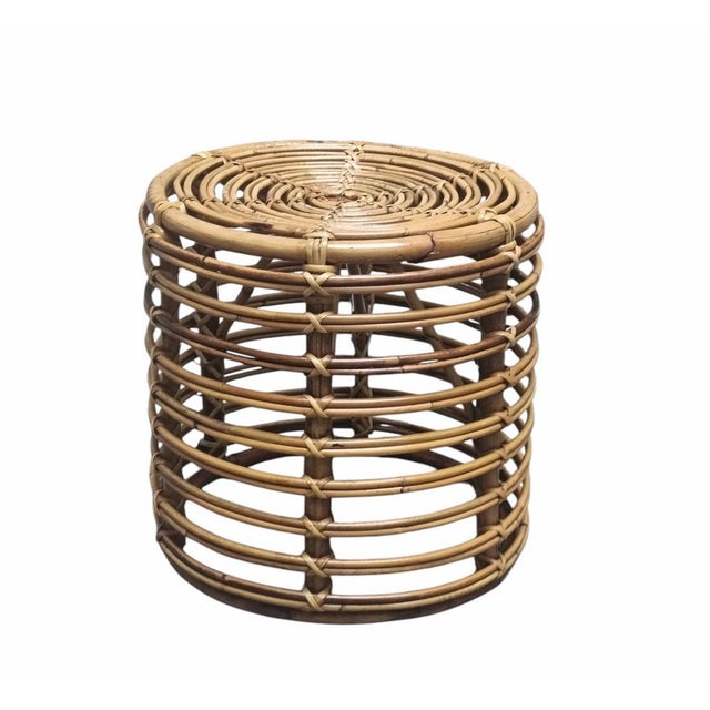Vintage Cylindrical Rattan and Bamboo Stool attributed to Tito Agnoli, 1960s For Sale - Image 6 of 6