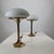 Pair Vintage Art Deco Mushroom Shape Table Lamp Brass & Milk Glass Shade For Sale - Image 6 of 6