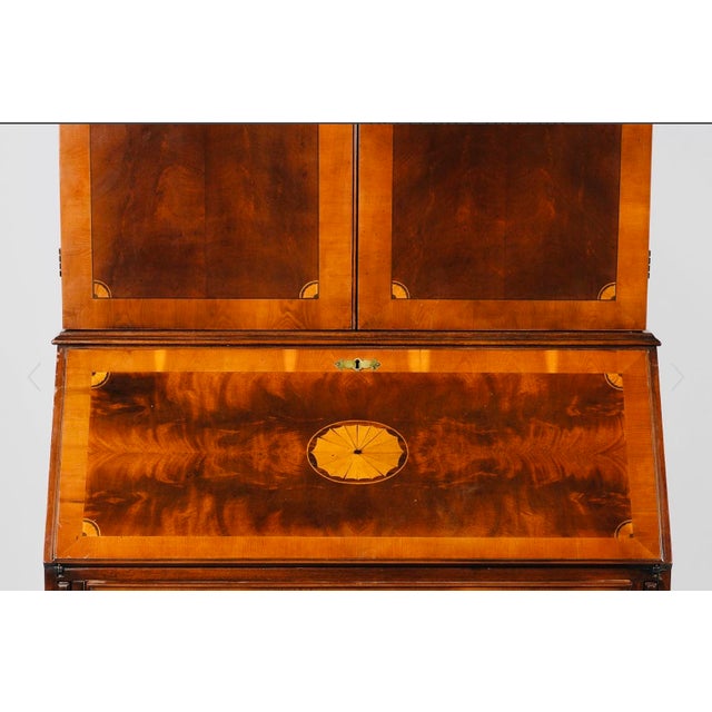 Late 20th Century Stunning Federal Style Mahogany Two-Part Secretary Bookcase | Inlaid Drop Front Desk | Like New Condition For Sale - Image 9 of 13