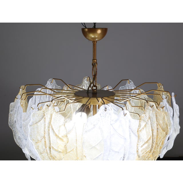 1970s Art Deco Amazing Large Size Murano Glass Clear and Orange Leaves Chandelier For Sale - Image 9 of 12