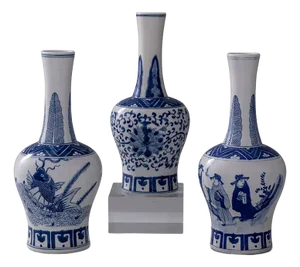 Garden of Blue Chinoiserie Round Vases, Set of 3
