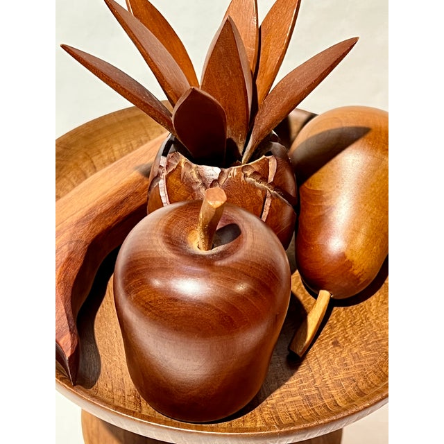 Mid Century MCM Wooden Fruit and Pedestal Bowl. Monkey Pod Fruit, Wood Centerpiece For Sale In Washington DC - Image 6 of 9
