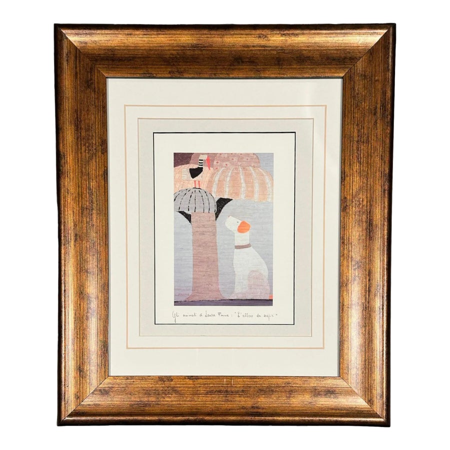 Signed Lithograph Print by Laura Fiume Bird Dog Animal Series Tree