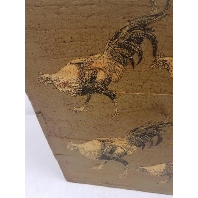 Farmhouse Green Yellow Decoupage Rooster Wooden Carry Box For Sale - Image 3 of 10