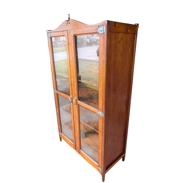 Antique Oak Glass Display Cabinet – Industrial Country Store Vitrine, Bookcase For Sale - Image 13 of 18