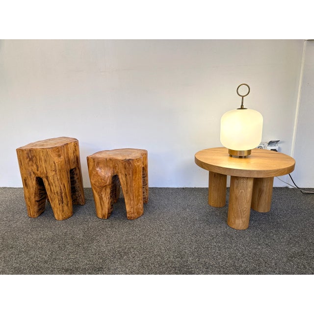 Pair of Massive Walnut Wood Side Tables. France, 1960s For Sale - Image 11 of 12