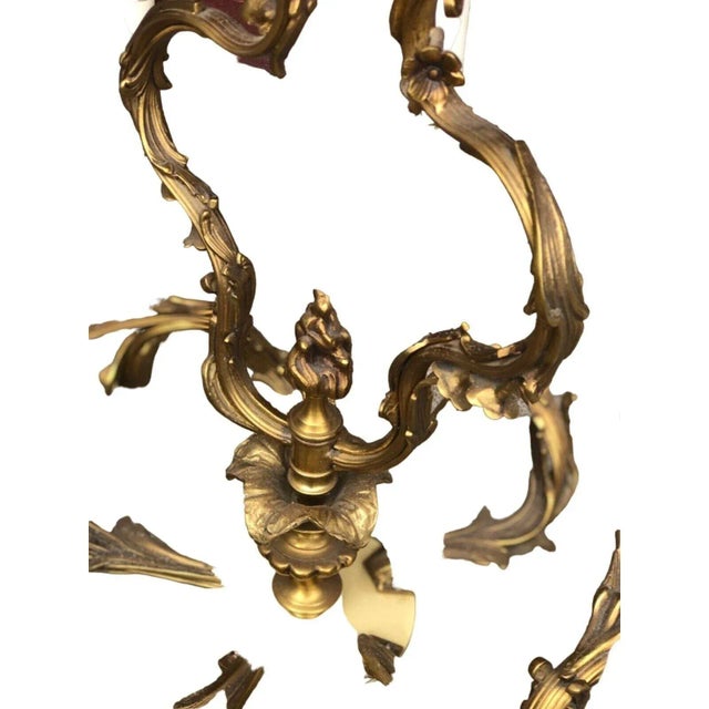 Brass Vintage Mid 20th Century French Rococo Style Bronze Brass Porcelain 12-Light Chandelier For Sale - Image 8 of 11