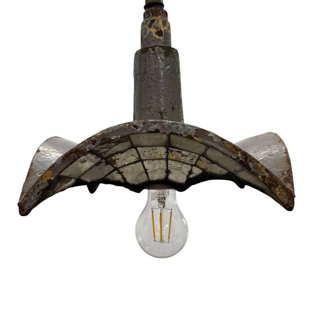 Metal Vintage Industrial Mirrored Pendant Light by Esla, 1920s For Sale - Image 7 of 14