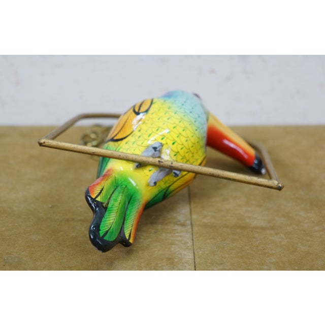 Blue Mexican Folk Art Paper Mache Boho Hanging Toucan Parrot Bird Sculpture 13" For Sale - Image 8 of 15
