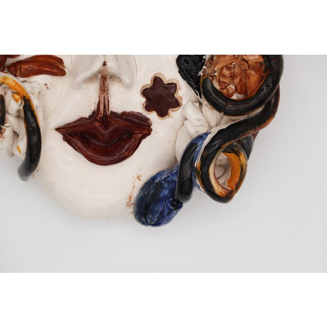 Ceramic Woman Face Wall Plaque, Sicilian Glazed Earthenware, 1990s For Sale - Image 7 of 12