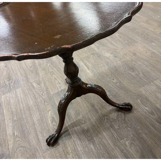 Vintage Chippendale Style Pie Crust Top Tripod Tea Table Side Table For Sale In Kansas City - Image 6 of 7