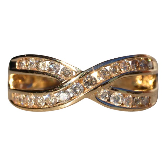 The Etolin: Ladies 14K Gold Crossover Diamond Band For Sale