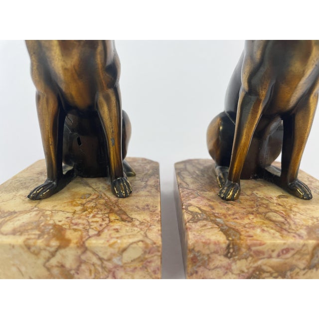 Bronze Pair of Art Deco Dog Bookends in Spelter and Marble by Jamar, France, 1930s For Sale - Image 8 of 13