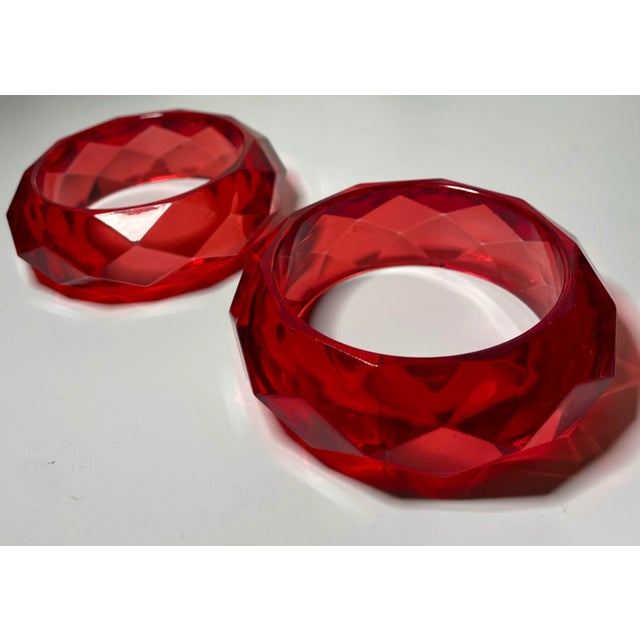 Modern 1950s Vintage Raspberry Red Lucite Bracelets - a Pair For Sale - Image 3 of 3