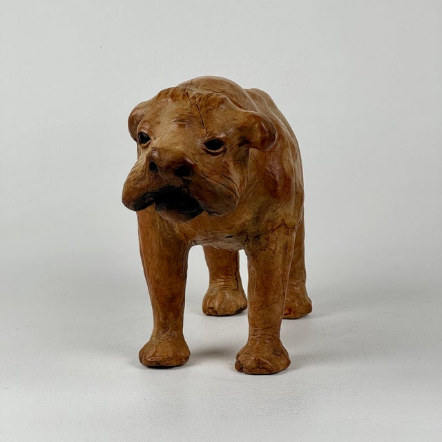 1970s Vintage Handmade Tan Leather French Bulldog Sculpture Figurine For Sale - Image 4 of 11