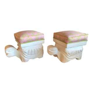Lily Pulitzer Lacquer Turtle Benches Stool - A Pair For Sale