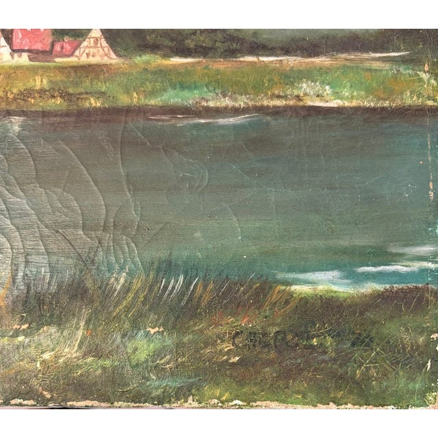 Early Oil on Canvas - House and a Lake - Signed For Sale In New York - Image 6 of 8