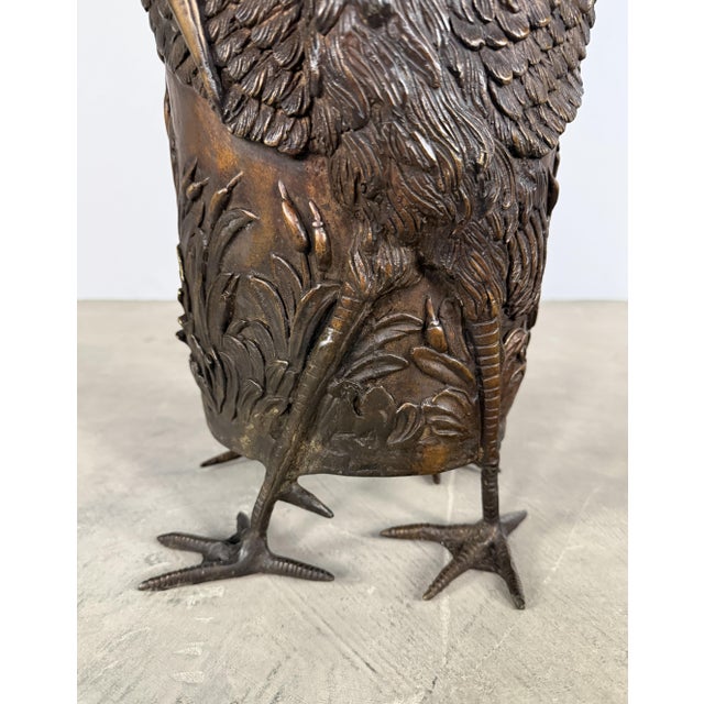 Hollywood Regency Bronze Crane Cachepot / Wine Cooler – Sculptural Bird Ice Bucket or Planter - 16 in H For Sale - Image 3 of 7
