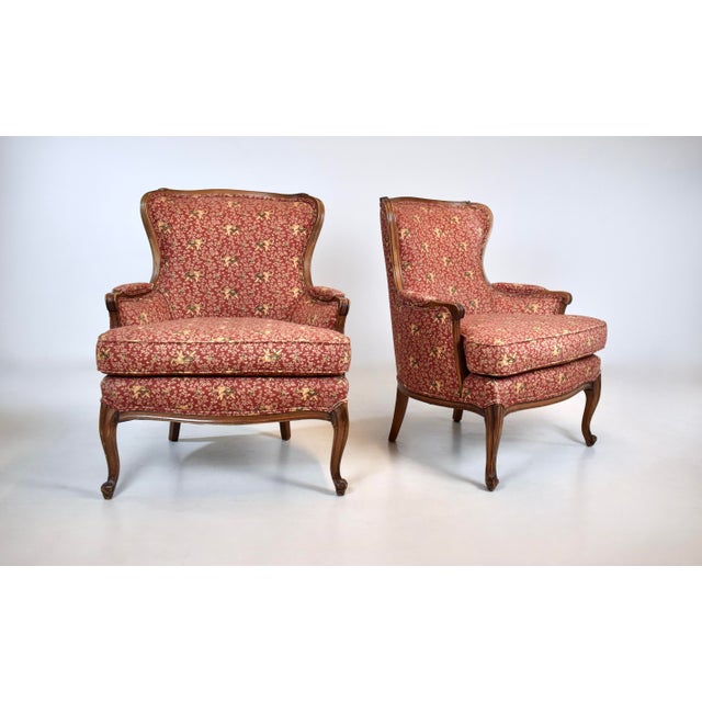Carved Walnut Bergere Chairs, Louis XV Style, Upholstered, Usa For Sale - Image 4 of 10