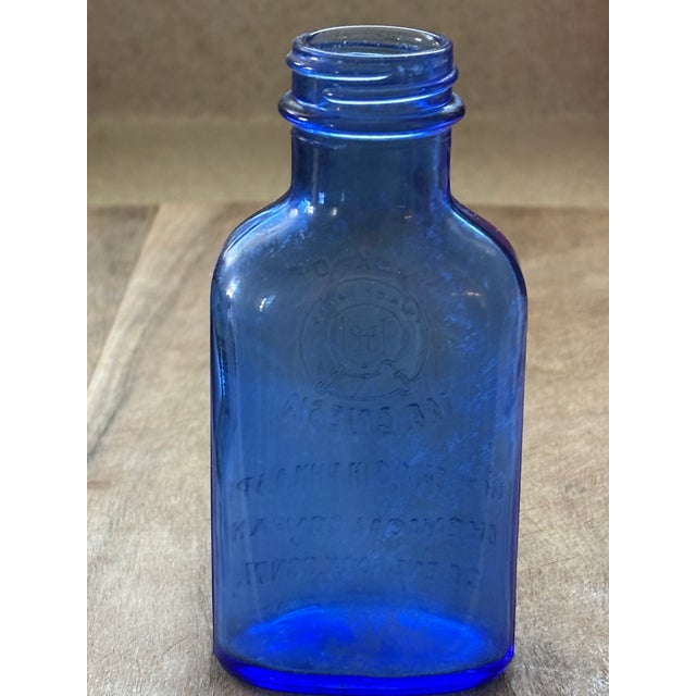 Early 20th Century Early 1900’s Blue Glass Milk of Magnesia Bottle For Sale - Image 5 of 7