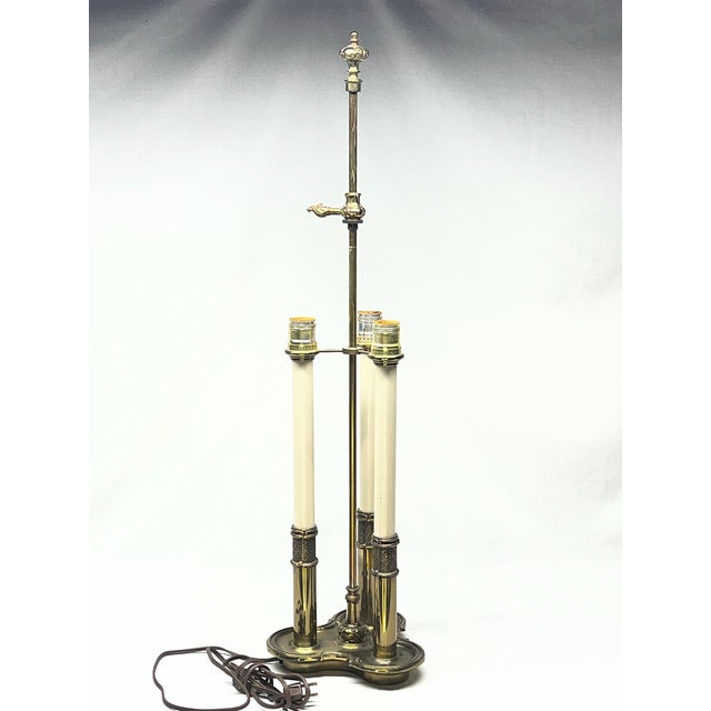 Stiffel Mid 20th Century Stiffel Brass 3-Light Bouillotte Table Lamp With Black Tôle Shade For Sale - Image 4 of 12