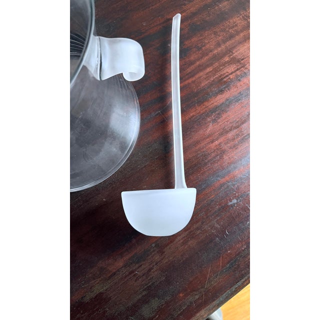 Glass Vintage Postmodern Glass Punch Bowl Set With Frosted Accents, Handles, and Ladle - 10pcs For Sale - Image 7 of 16