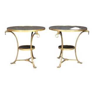 French Regency Solid Bronze Eagle and Rin Marble Top Gueridons Tables - A Pair For Sale