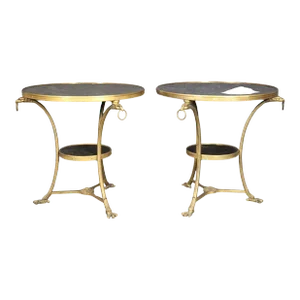 French Regency Solid Bronze Eagle and Rin Marble Top Gueridons Tables - A Pair