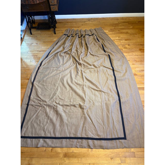 Transitional Set of 6 Custom Interlined Taupe Drapery Panels With Black Trim – 90” For Sale - Image 3 of 18