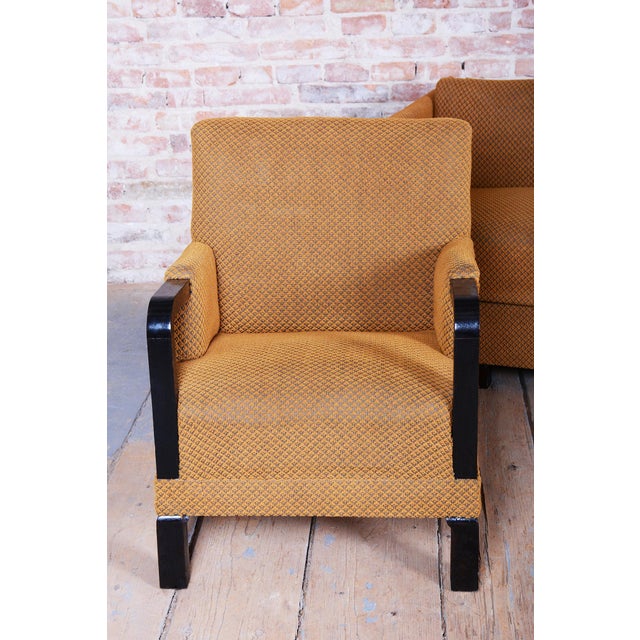 Czech Art Deco Sofas and Lounge Chairs in Beech and Oak attributed to Jindrich Halabala for Up Závody, 1930s, Set of 3 For Sale - Image 12 of 18