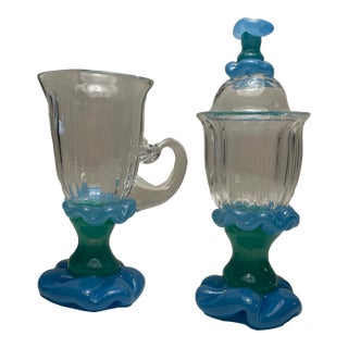 1990s Art Glass Cream and Sugar by Arien For Sale