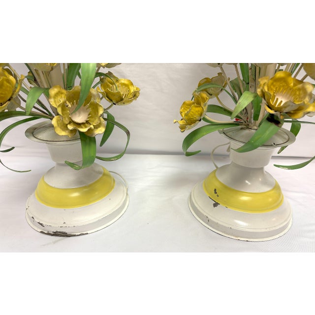 Vintage Italian Floral Painted Tole Table Lamps- A Pair For Sale - Image 9 of 12