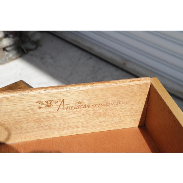 1970s American of Martinsville 2 Drawer Burl Queen Anne Style Writing Table For Sale - Image 4 of 13