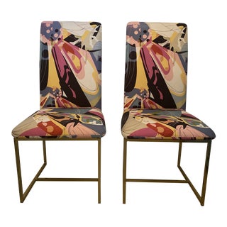 1970s Milo Baughman by Cal-Style Chairs Upholstered in Dvf for Scalamandré For Sale