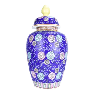 Large Early 20th Century Ceramic Chinese Famille Rose Medallion Ginger Jar With Lid