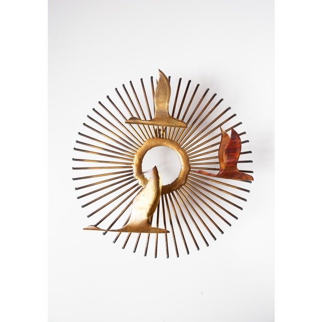 1970s Metal Sunburst Wall Sculpture with Birds, 1970s For Sale - Image 5 of 5