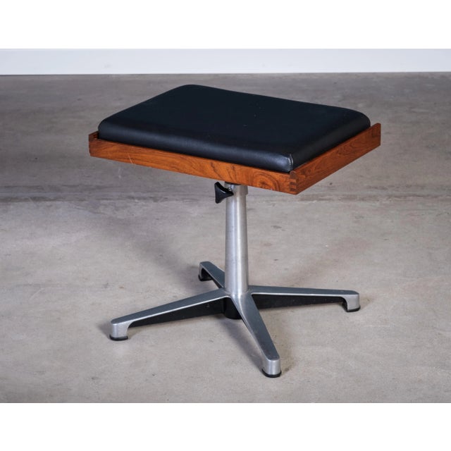 Danish Teak Swivel Stool with Black Leather Seat, 1960s For Sale - Image 10 of 10