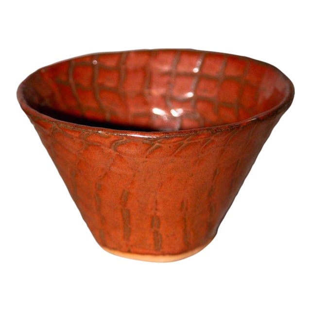 Mid 20th Century Studio Ceramic Crimson Bowl, Signed Bh For Sale