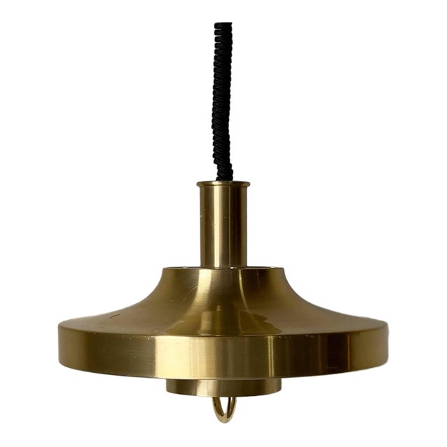 1970s Mid-Century Modern Brass Pendant Light Fixture Scandinavian Ceiling Lamp For Sale