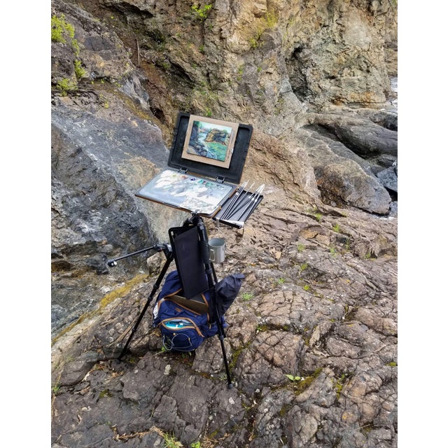Contemporary Presque Isle (Day 87) June 14, 2022 by Primary Hughes | Oil on masonite Landscape with rocky shoreline. For Sale - Image 3 of 5