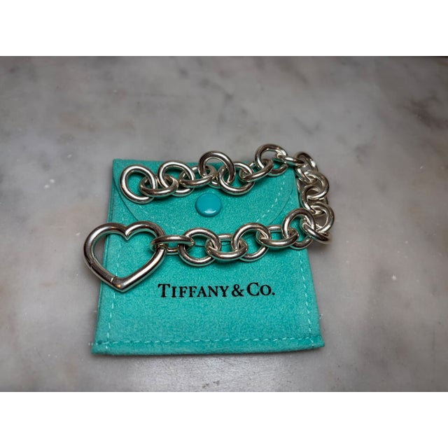 Metal Tiffany & Co. Sterling Silver Vintage Heart Clasp Round Link Bracelet 45.19g For Sale - Image 7 of 8