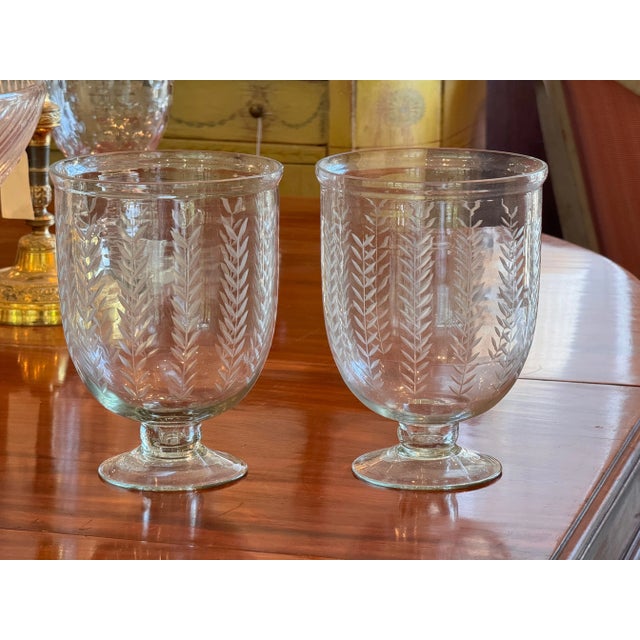 Pair of Etched Glass Vases With Wheat Design For Sale - Image 4 of 7