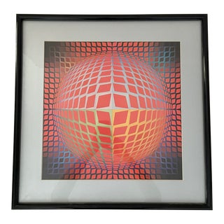 Mid 20th Century Vintage Victor Vasarely Vega Kontosh Signed Lithograph, Framed For Sale