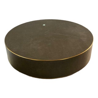 Restoration Hardware Graydon Shagreen Round Black Coffee Table With Brass Trim For Sale