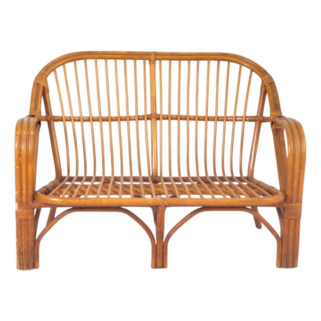 Vintage Brown Rattan Loveseat For Sale