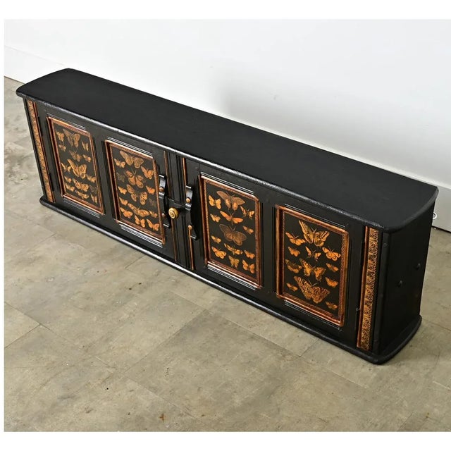 Wood English Vintage Wall Cabinet With Recent Paint & Decoupage For Sale - Image 7 of 12