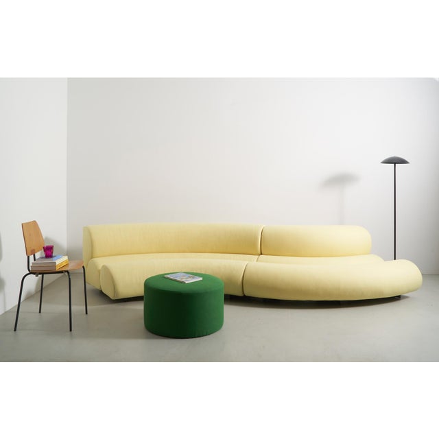 Light Yellow Contemporary Modern Celeste Curved Sofa in Yellow Wool Felt and Black Metal Base For Sale - Image 8 of 10
