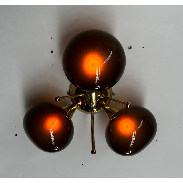 Brown Trifoglio Polished Brass Frosted Smoky Pebble Flush Mount by Fabio LTD For Sale - Image 8 of 8