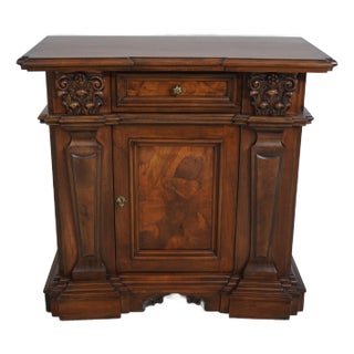 Italian 1 Door 1 Drawer Walnut Finish Commode Chest For Sale